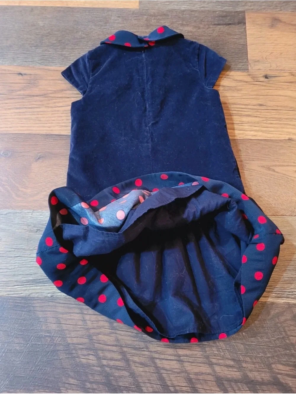 Baby Gap Blue & Red Polka Dot Drop Waist Velvet Dress